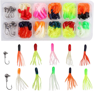 Hyaena 110pcs Soft Plastic Tube Baits with Jig Heads Set