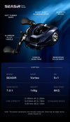 Seasir Vortex Baitcasting Reel 7.0:1 Ratio 5+1BB Max Drag 8kg 149g Weight