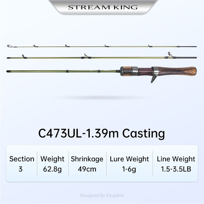 Kingdom Stream King Carbon Spinning/Casting Rod MF Action 2/3PC UL L 1 ...