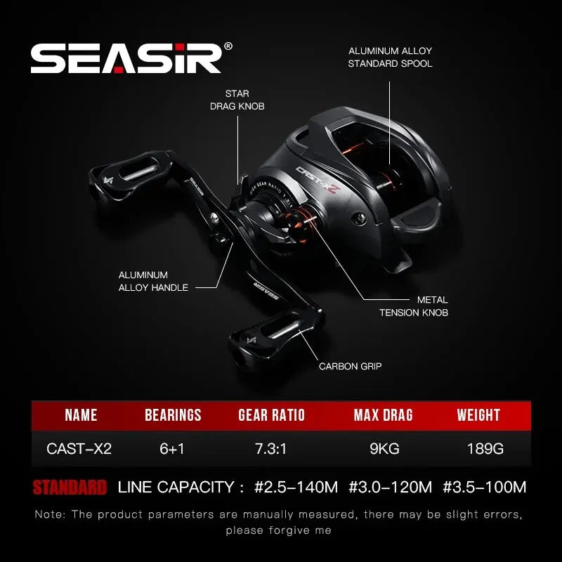 Seasir Cast-X2 Baitcasting Reel 7.3:1 9Kg Max Drag 6+1BB – Pro Tackle World
